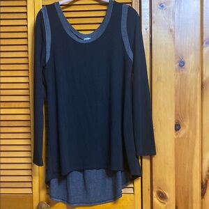 Blue Asymmetrical Long Sleeve Tunic length 29”pit to pit 20”sleeves 24”